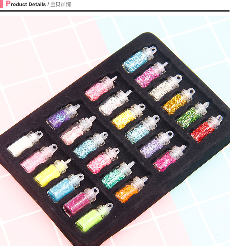 24pcs set Nail Decorations Glass Bottle Rhinestones Glitter Sequins Steel Beads Caviar Design 